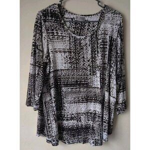 JM Collections Tunic Womens Plus Size‎ 0X Black White Gold Pullover Top